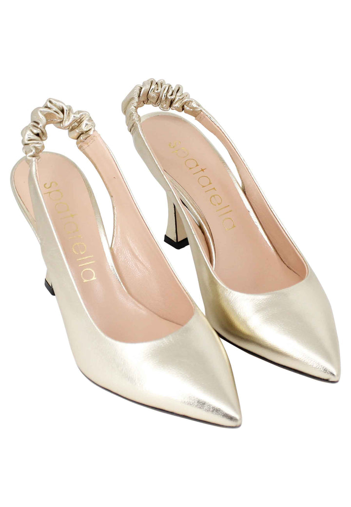Spatarella Decollete Slingback Donna In Pelle Laminata Platino Con Tacco Alto