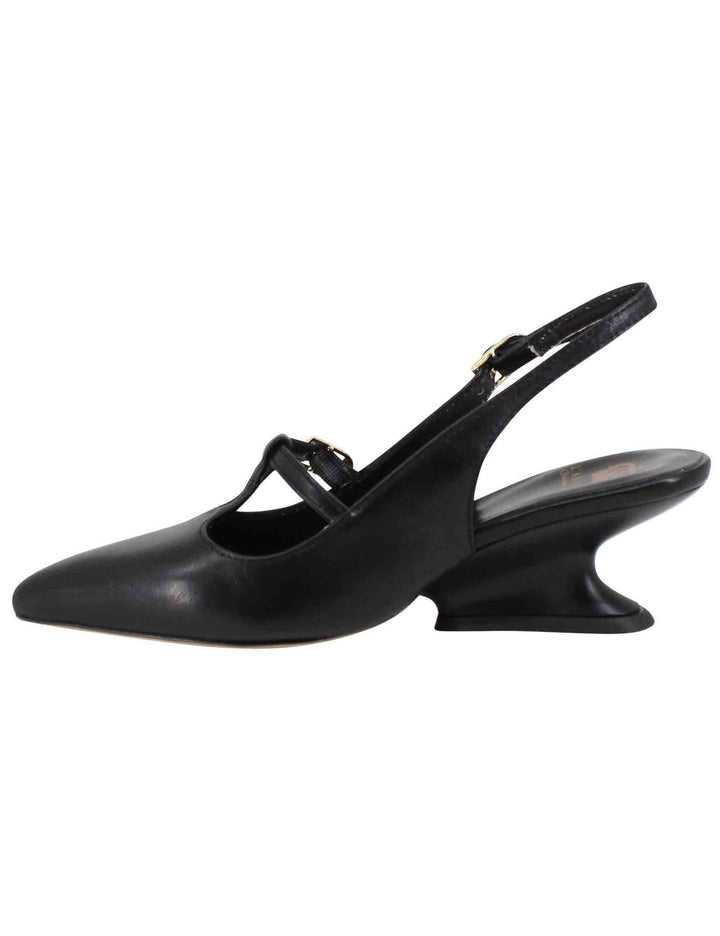 Spatarella Decollete Slingback Donna In Pelle Nera Con Tacco Zeppa