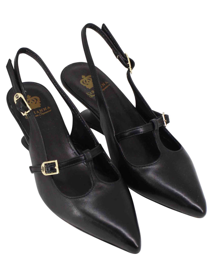 Spatarella Decollete Slingback Donna In Pelle Nera Con Tacco Zeppa