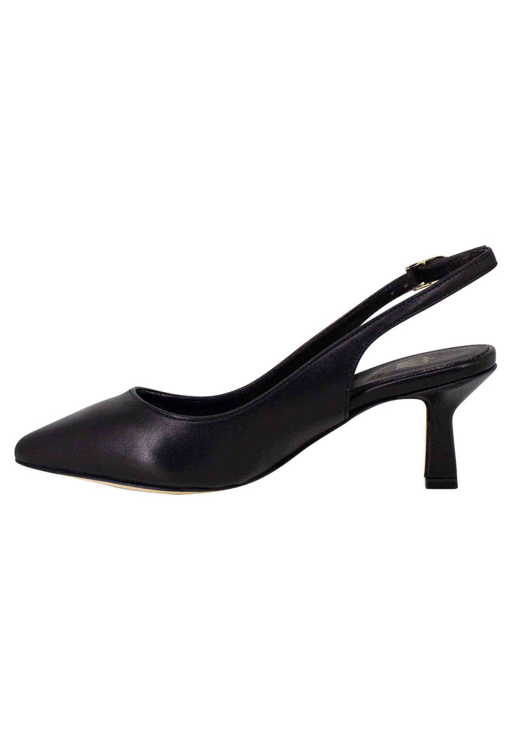 Spatarella Decollete Slingback Donna In Pelle Nera Suola In Cuoio