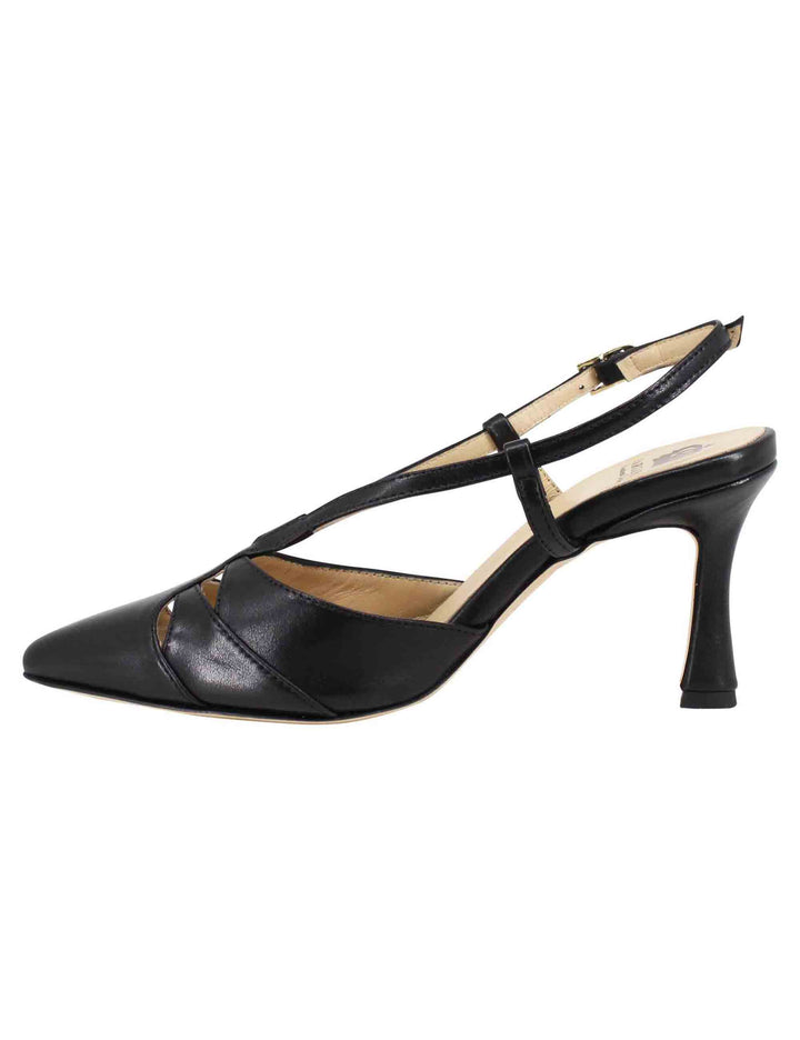 Spatarella Decollete Slingback Donna In Pelle Nera Tacco Alto