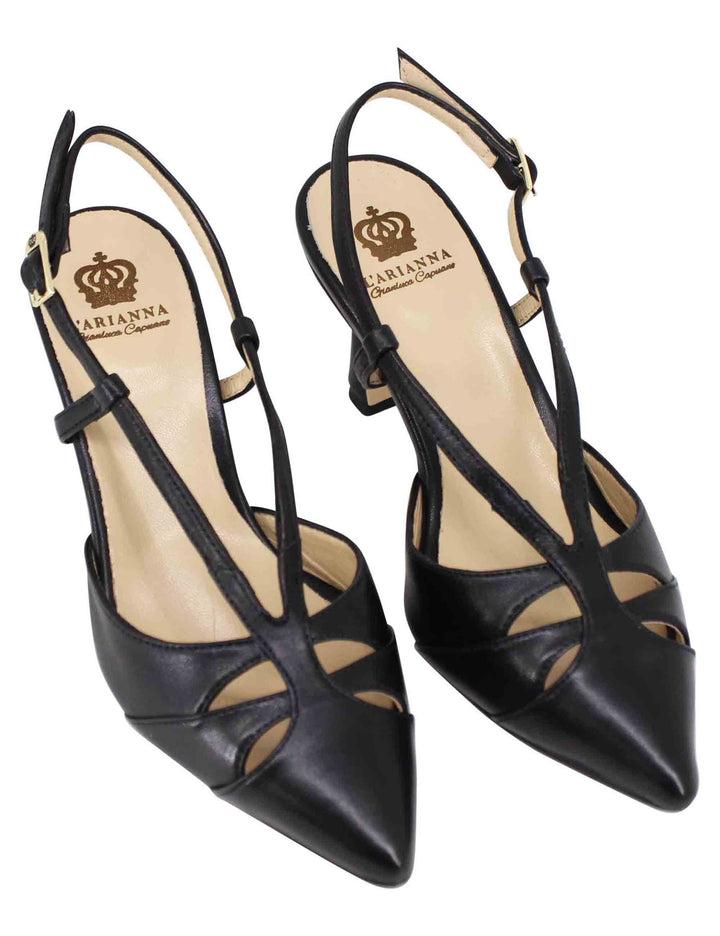 Spatarella Decollete Slingback Donna In Pelle Nera Tacco Alto