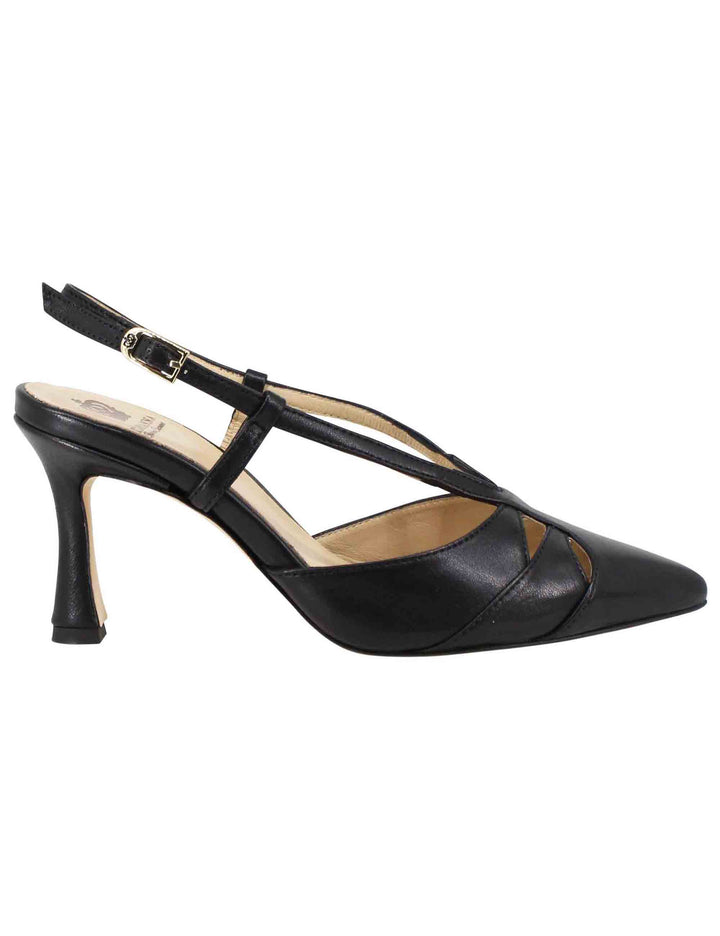 Spatarella Decollete slingback donna in pelle nera tacco alto