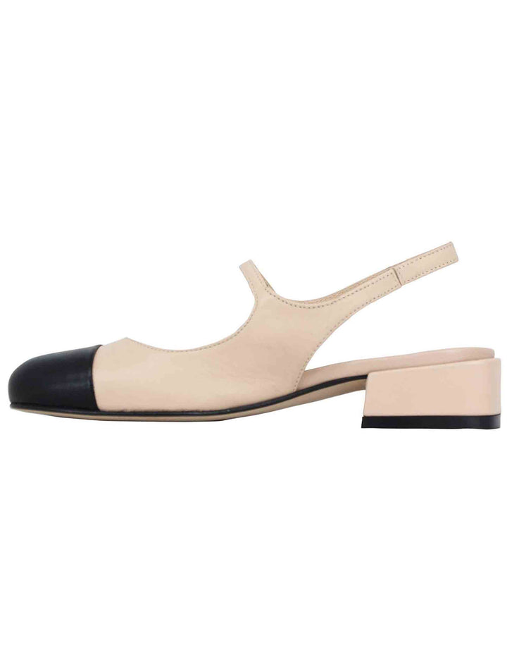 Spatarella Decollete Slingback Donna In Pelle Nude Bicolore Con Puntale Nero