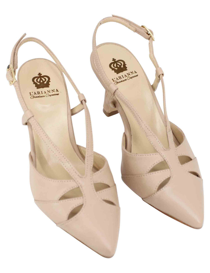 Spatarella Decollete Slingback Donna In Pelle Nude Tacco Alto
