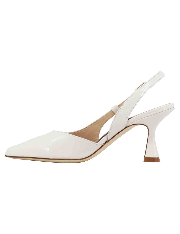 Spatarella Decollete Slingback Donna In Pelle Off White Con Tacco Alto E Scollo Asimmetrico