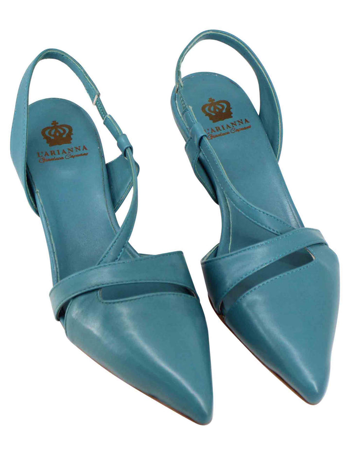 Spatarella Decollete Slingback Donna In Pelle Ottanio Con Tacco Basso