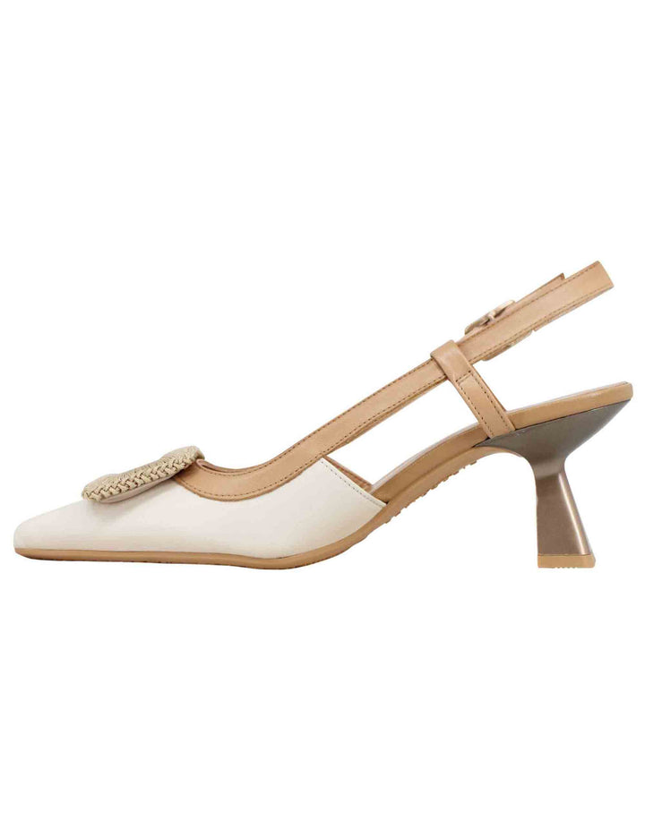 Spatarella Decollete Slingback Donna In Pelle Panna Con Cinturino In Contrasto