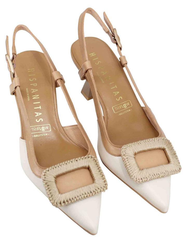 Spatarella Decollete Slingback Donna In Pelle Panna Con Cinturino In Contrasto