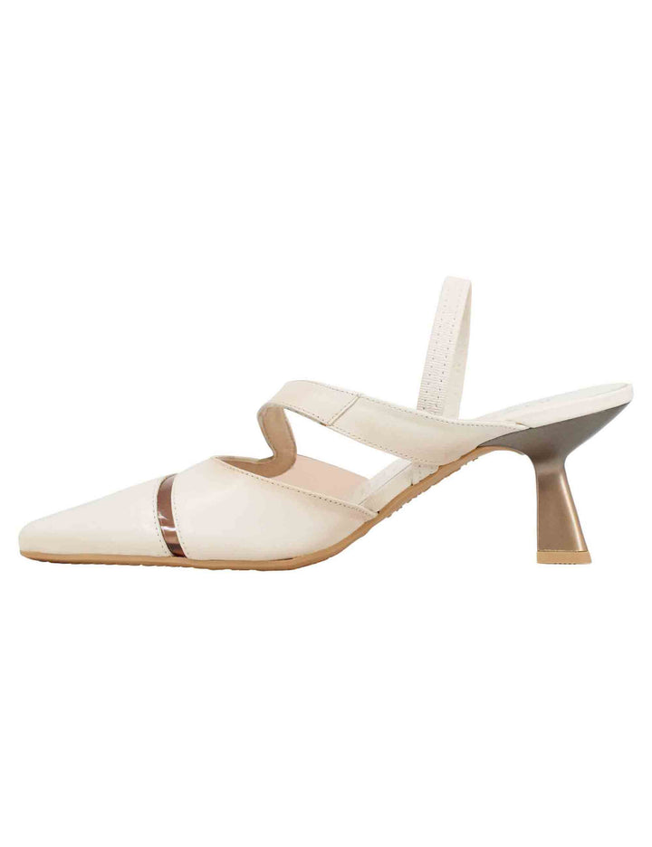 Spatarella Decollete Slingback Donna In Pelle Panna Con Elastico Posteriore