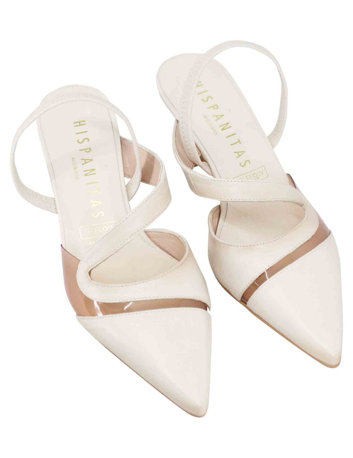 Spatarella Decollete Slingback Donna In Pelle Panna Con Elastico Posteriore