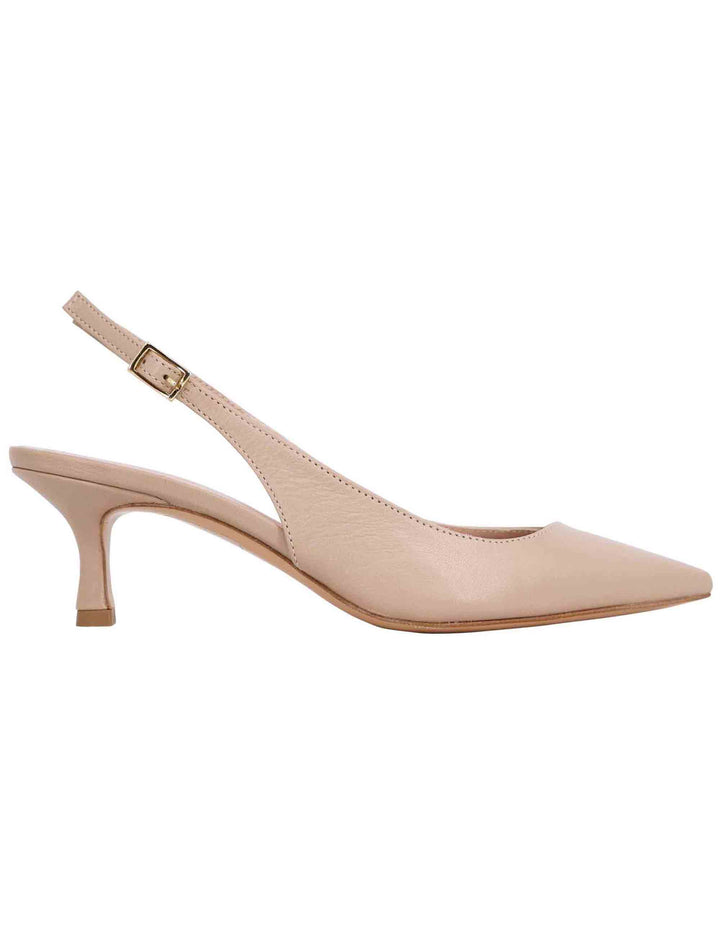 Spatarella Decollete Slingback Donna In Pelle Taupe Tacco Basso