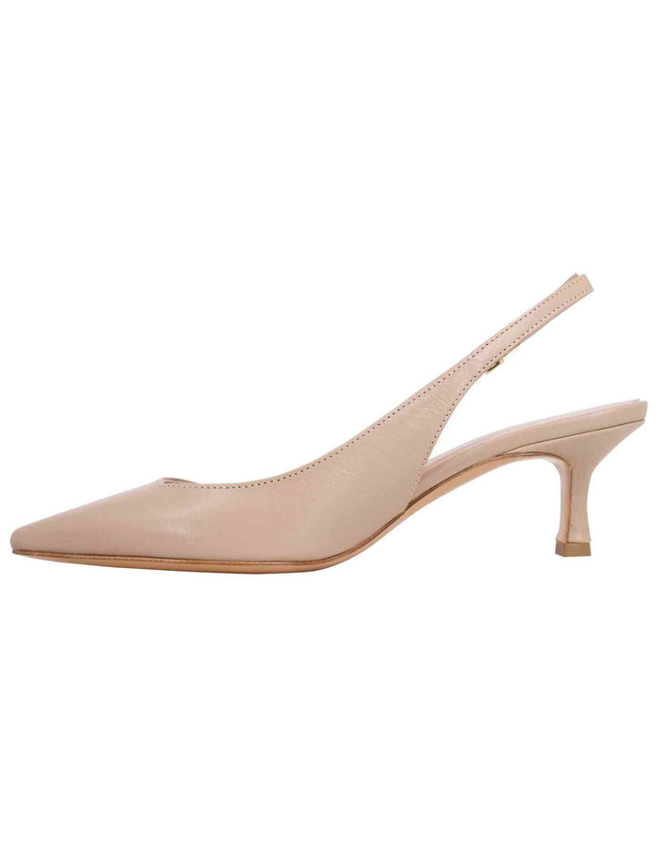 Spatarella Decollete Slingback Donna In Pelle Taupe Tacco Basso