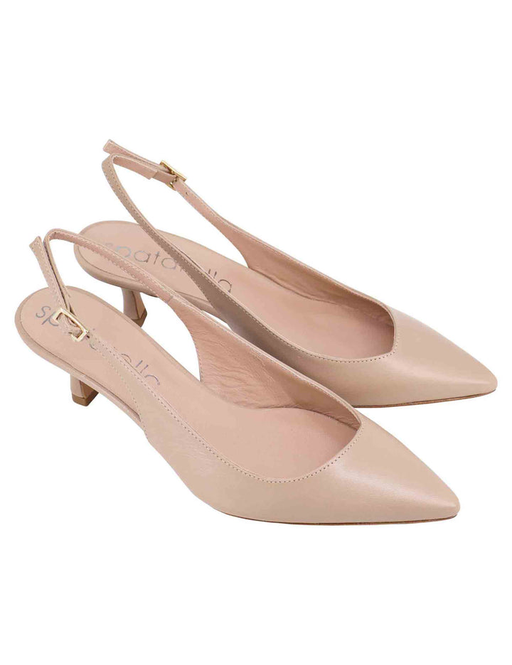 Spatarella Decollete Slingback Donna In Pelle Taupe Tacco Basso
