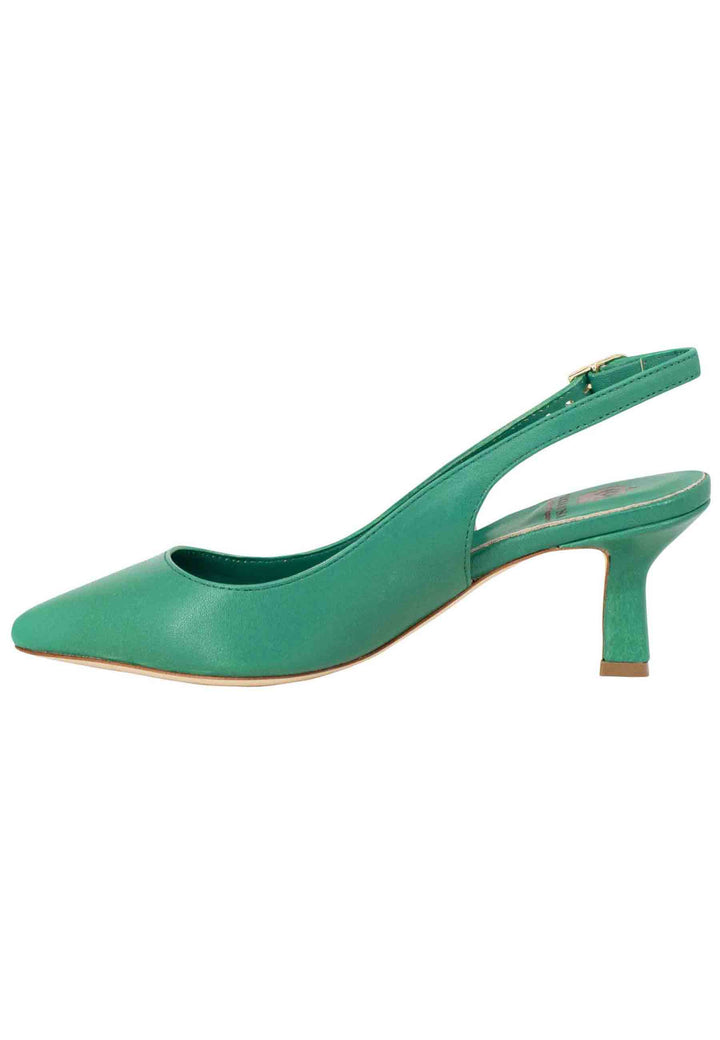 Spatarella Decollete Slingback Donna In Pelle Verde Suola In Cuoio