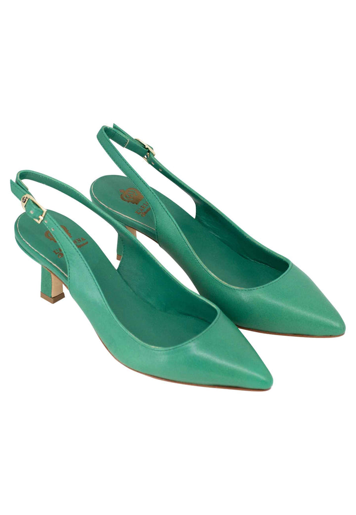 Spatarella Decollete Slingback Donna In Pelle Verde Suola In Cuoio
