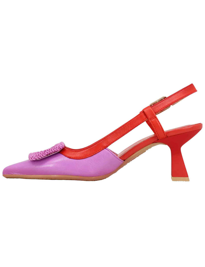 Spatarella Decollete Slingback Donna In Pelle Viola Con Cinturino In Contrasto
