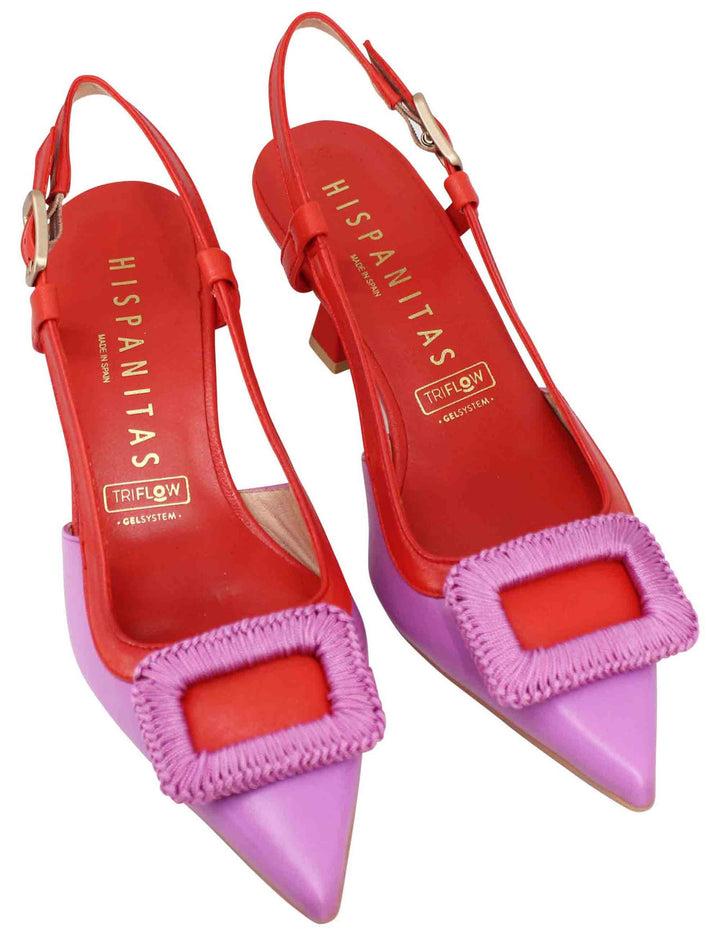 Spatarella Decollete Slingback Donna In Pelle Viola Con Cinturino In Contrasto