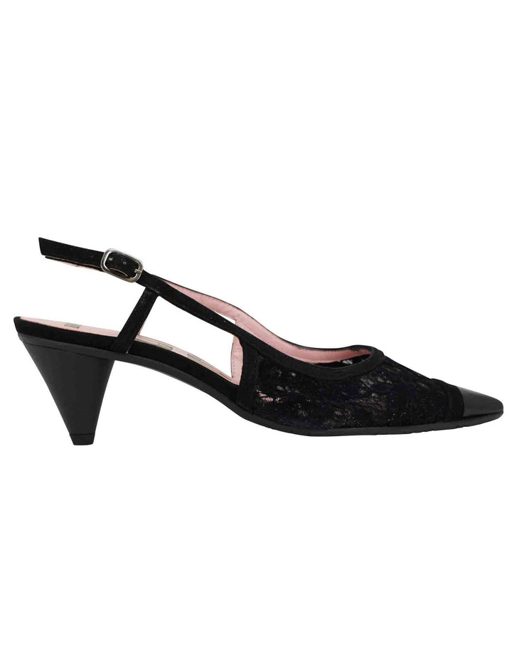 Spatarella Decollete Slingback Donna In Pizzo Nero Con Punta A Punta