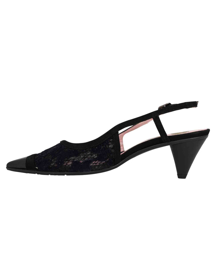 Spatarella Decollete Slingback Donna In Pizzo Nero Con Punta A Punta