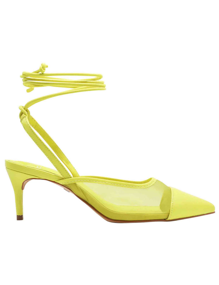 Spatarella Decollete Slingback Donna In Rete E Pelle Gialla Con Punta A Punta E Laccetti Removibili