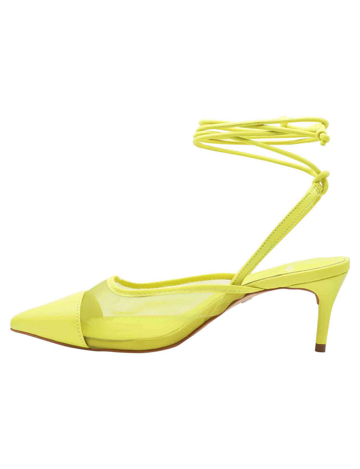 Spatarella Decollete Slingback Donna In Rete E Pelle Gialla Con Punta A Punta E Laccetti Removibili