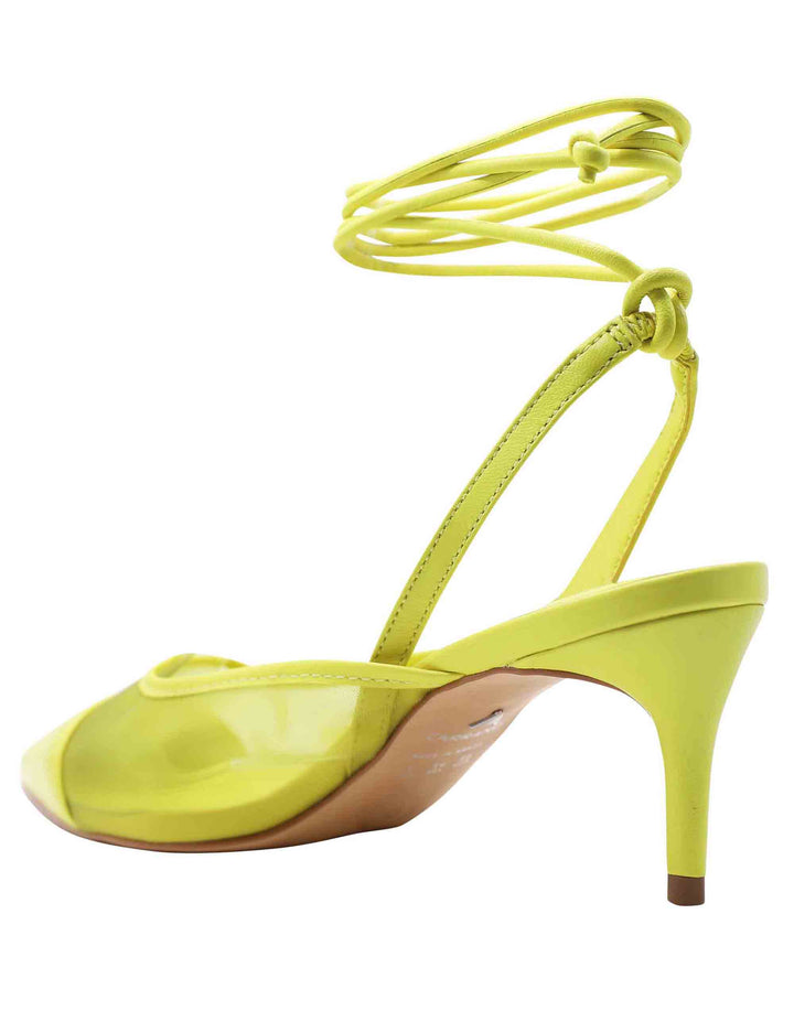 Spatarella Decollete Slingback Donna In Rete E Pelle Gialla Con Punta A Punta E Laccetti Removibili