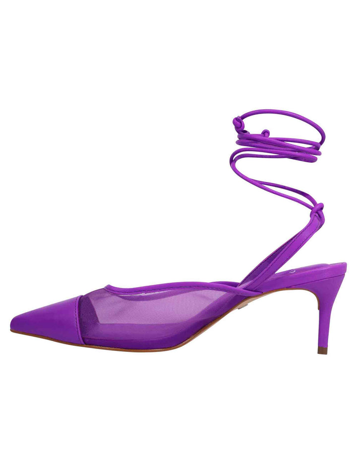 Spatarella Decollete Slingback Donna In Rete E Pelle Viola Con Punta A Punta E Laccetti Removibili