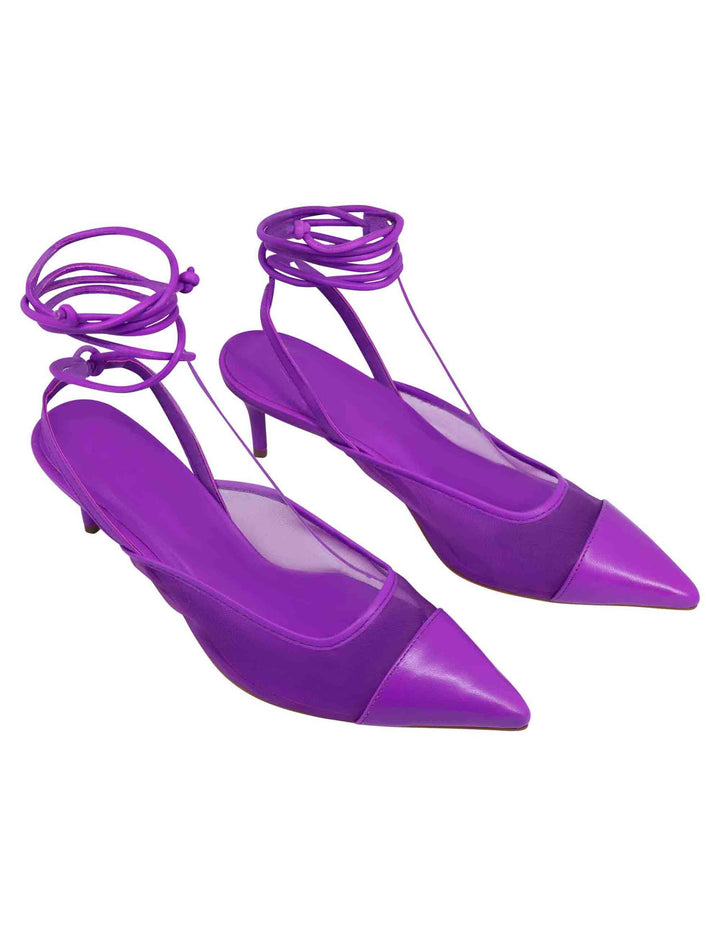 Spatarella Decollete Slingback Donna In Rete E Pelle Viola Con Punta A Punta E Laccetti Removibili