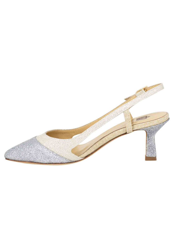 Spatarella Decollete Slingback Donna In Tessuto Argento E Oro