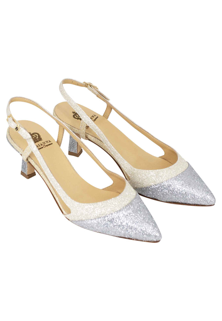 Spatarella Decollete Slingback Donna In Tessuto Argento E Oro