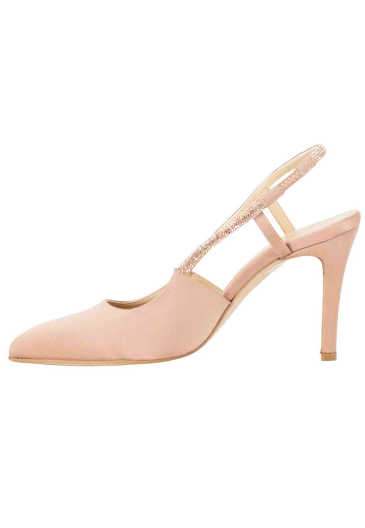 Spatarella Decollete Slingback Donna In Tessuto Cipria Con Cinturino In Strass