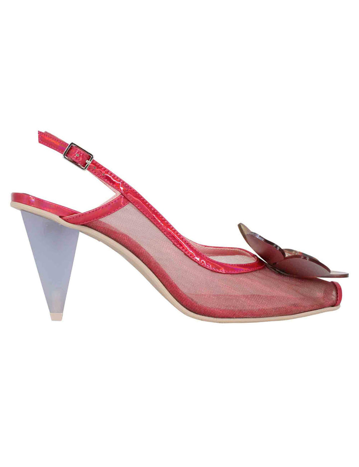 Spatarella Decollete Slingback Donna In Tessuto Fuxia Laminato Con Tacco Alto