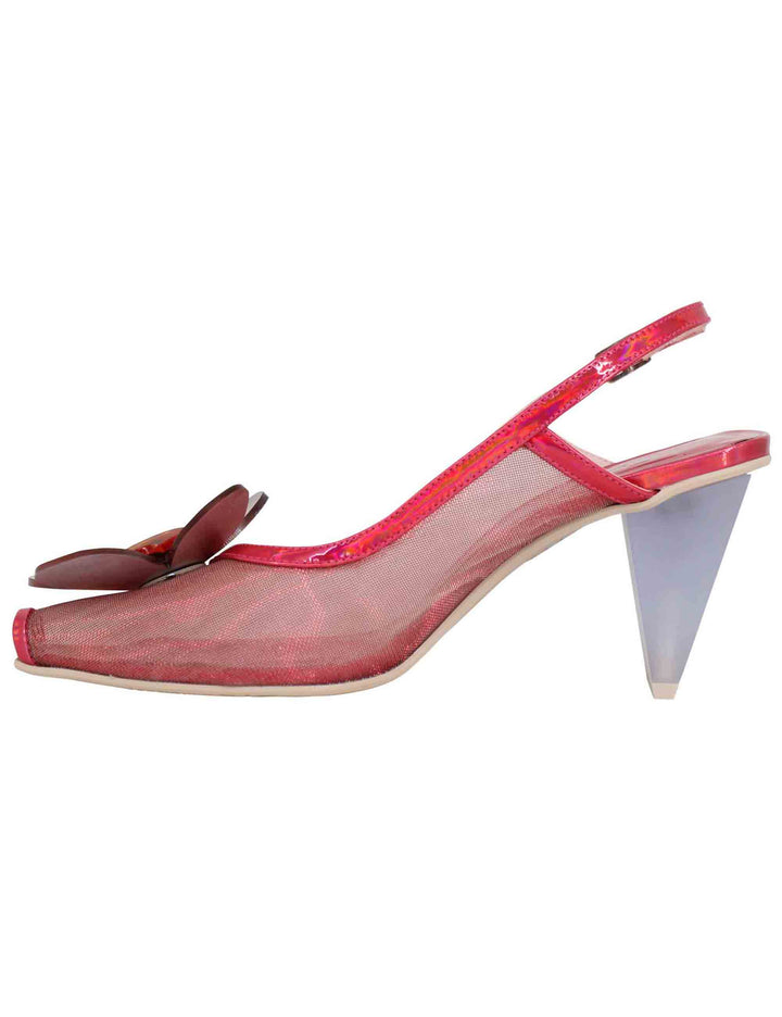 Spatarella Decollete Slingback Donna In Tessuto Fuxia Laminato Con Tacco Alto