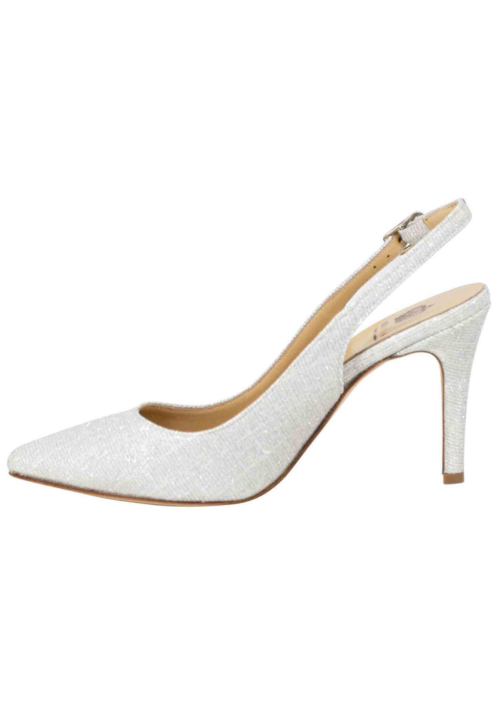 Spatarella Decollete Slingback Donna In Tessuto Glitter Bianco Tacco Alto