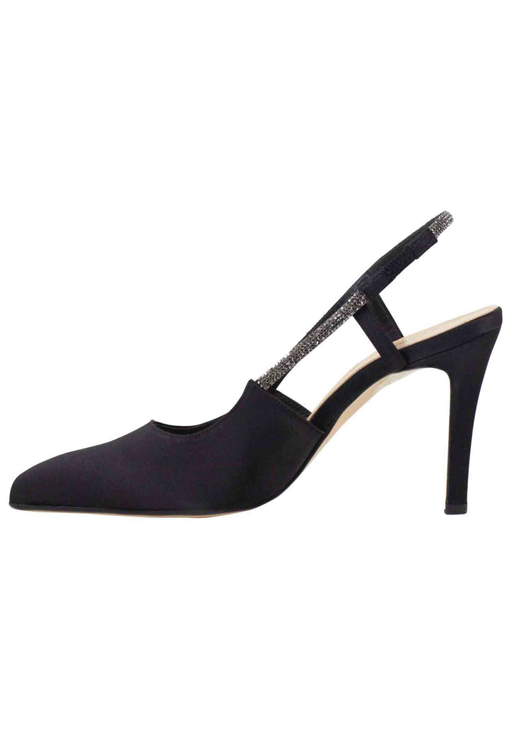 Spatarella Decollete Slingback Donna In Tessuto Nero Con Cinturino In Strass