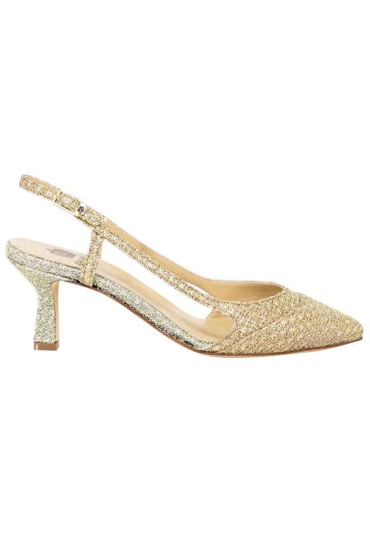 Spatarella Decollete Slingback Donna In Tessuto Platino E Oro