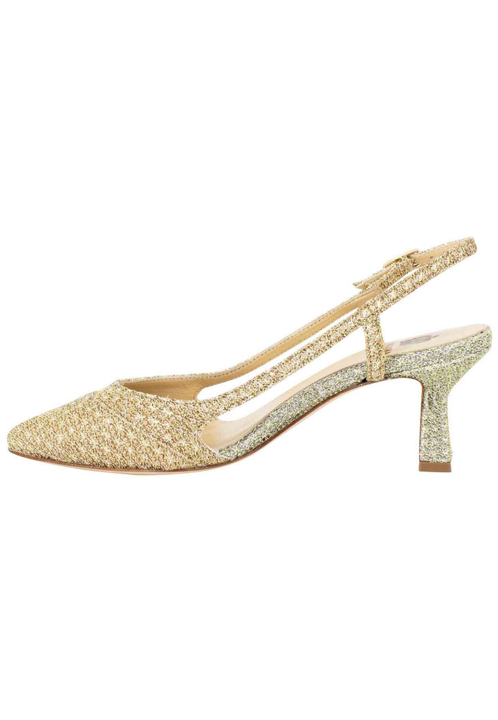 Spatarella Decollete Slingback Donna In Tessuto Platino E Oro