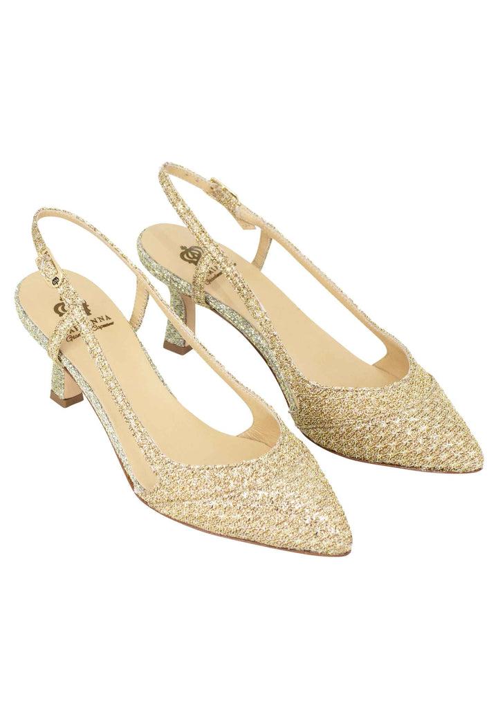 Spatarella Decollete Slingback Donna In Tessuto Platino E Oro