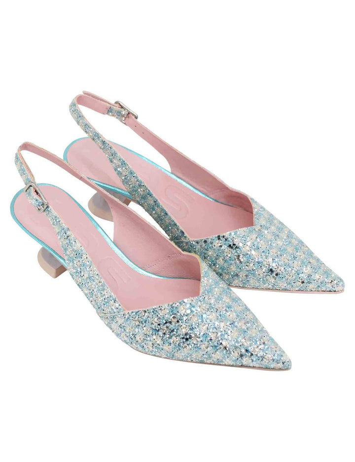 Spatarella Decollete Slingback Donna In Tessuto Verde Con Punta A Punta