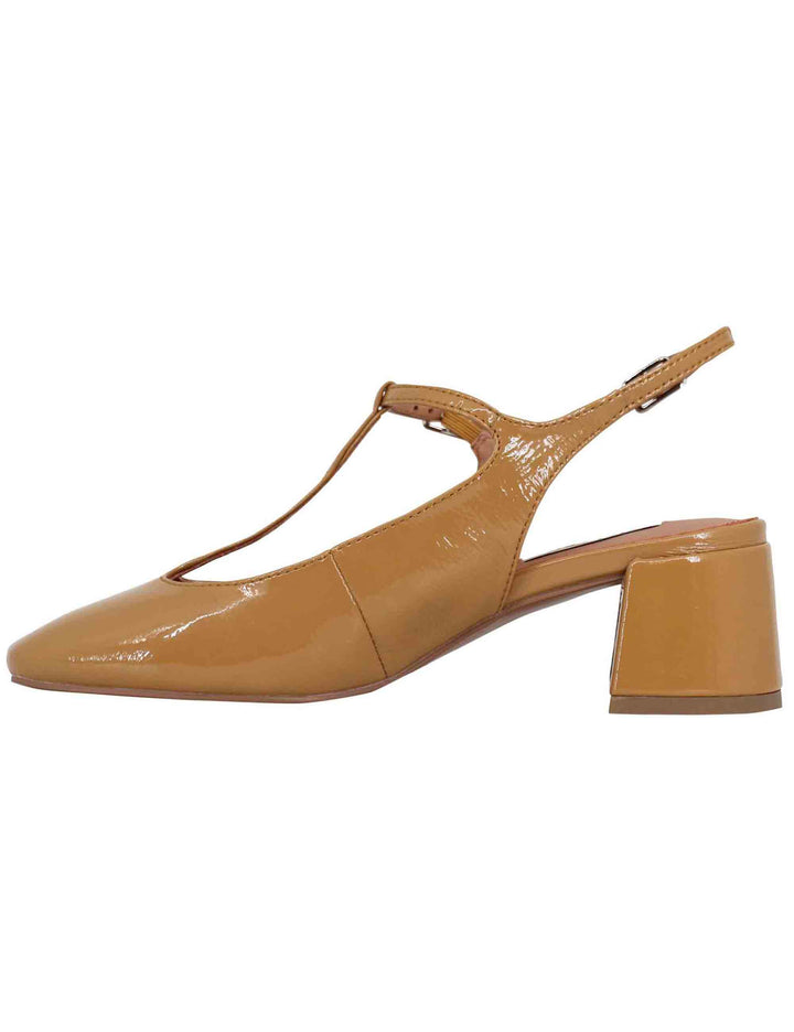 Spatarella Decollete slingback donna in vernice cammello con doppio cinturino Mignon