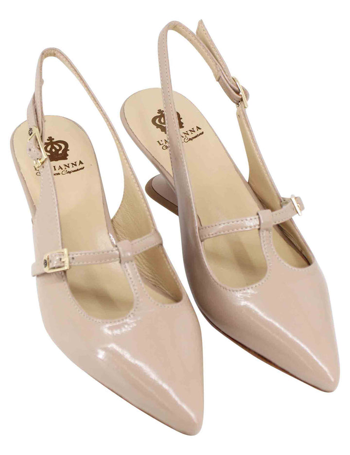 Spatarella Decollete Slingback Donna In Vernice Taupe Con Tacco Zeppa