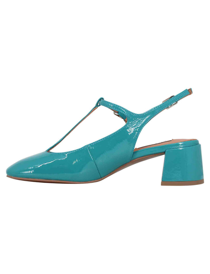 Spatarella Decollete Slingback Donna In Vernice Turchese Con Doppio Cinturino Mignon