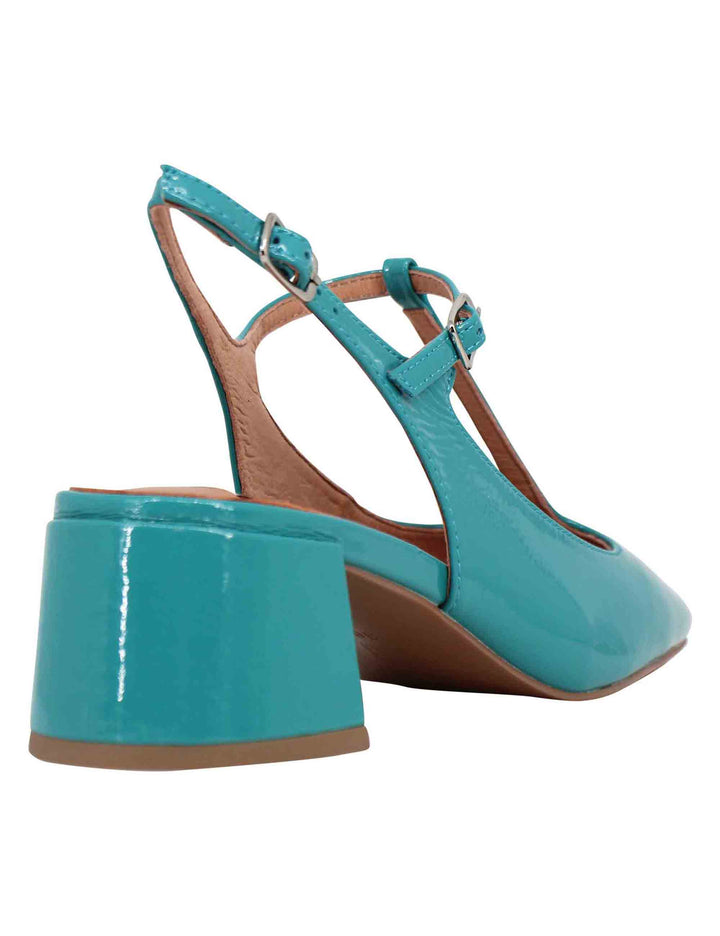 Spatarella Decollete Slingback Donna In Vernice Turchese Con Doppio Cinturino Mignon