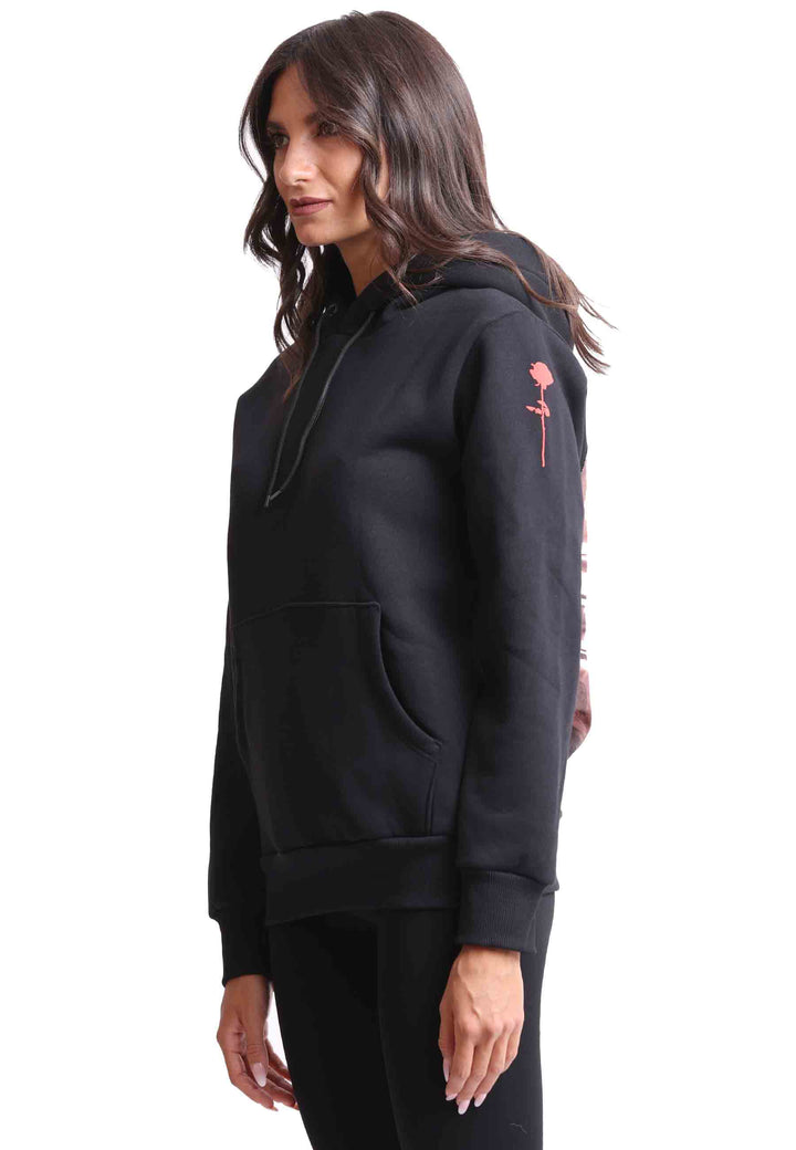 Spatarella Felpa Donna Con Cappuccio In Tessuto Nero E Stampa In Seta