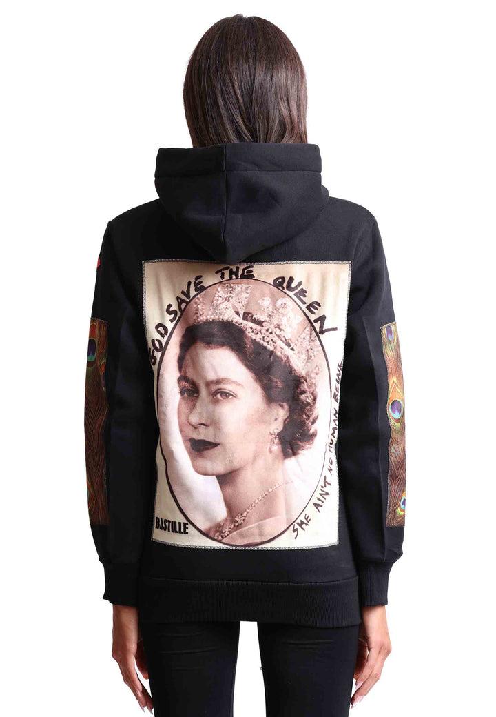 Spatarella Felpa Donna Con Cappuccio In Tessuto Nero E Stampa In Seta