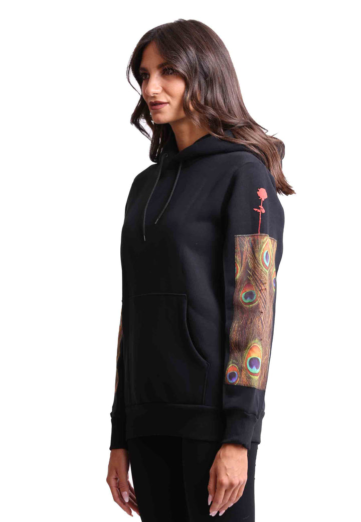 Spatarella Felpa Donna Con Cappuccio In Tessuto Nero E Stampa In Seta