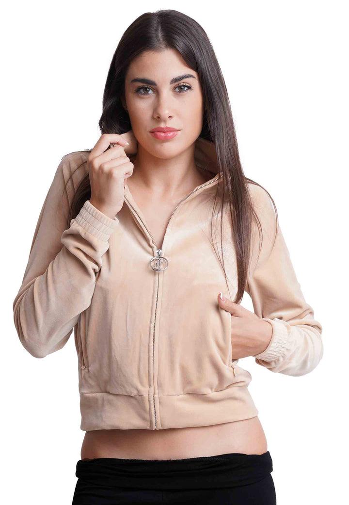 Spatarella Felpa Donna Diamond In Velluto Beige Con Strass