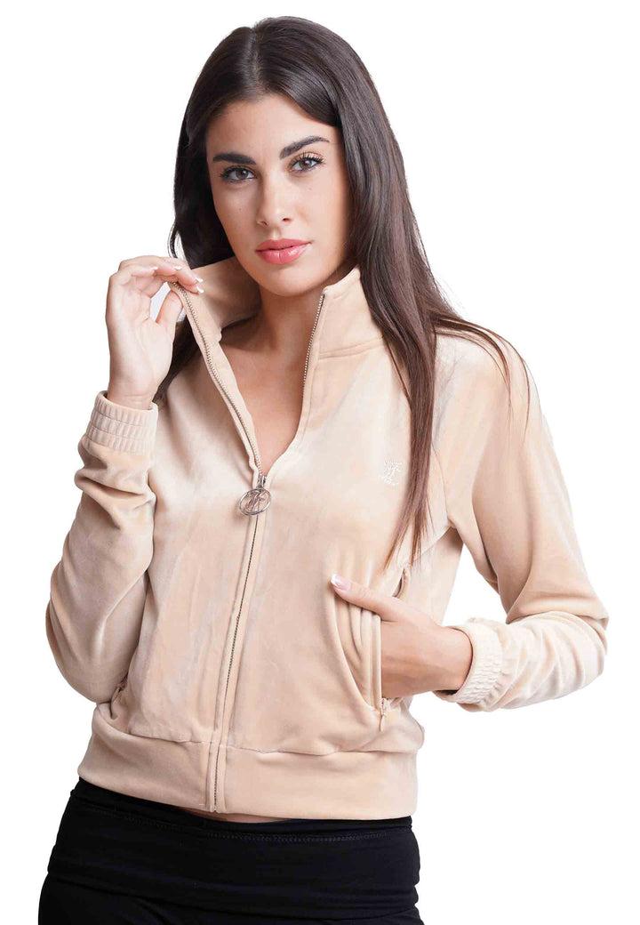 Spatarella Felpa donna Diamond in velluto beige con strass