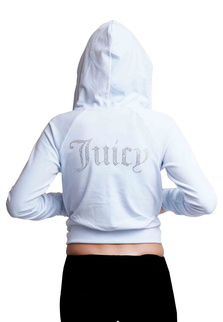 Spatarella Felpa Donna Diamond In Velluto Celeste Con Cappuccio E Strass